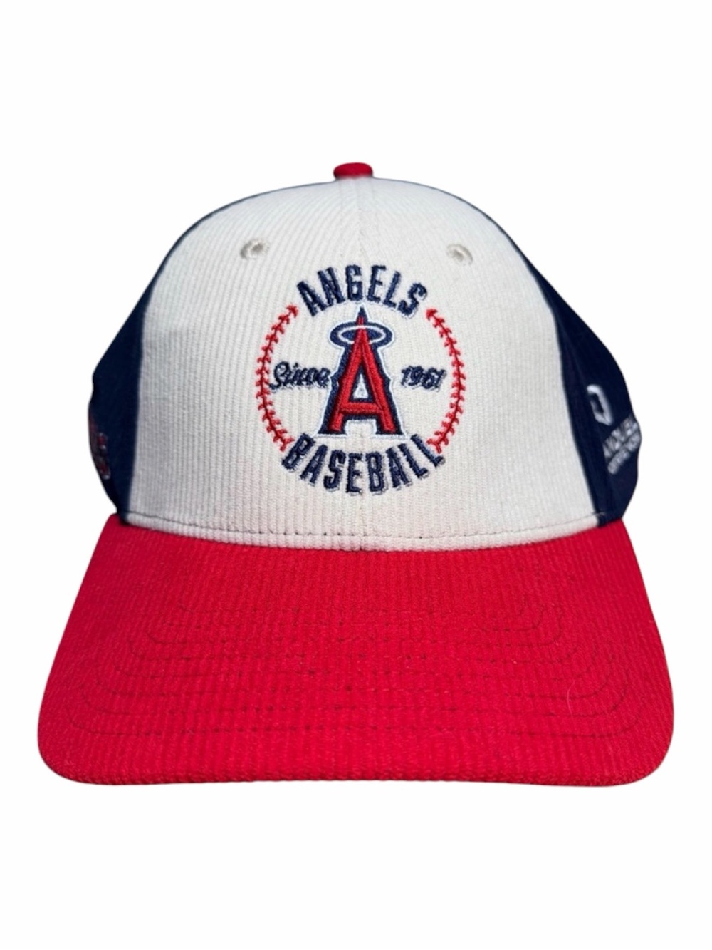 LA Anaheim Angels Baseball Tri-Color Cap - Red, White & Navy Courderoy